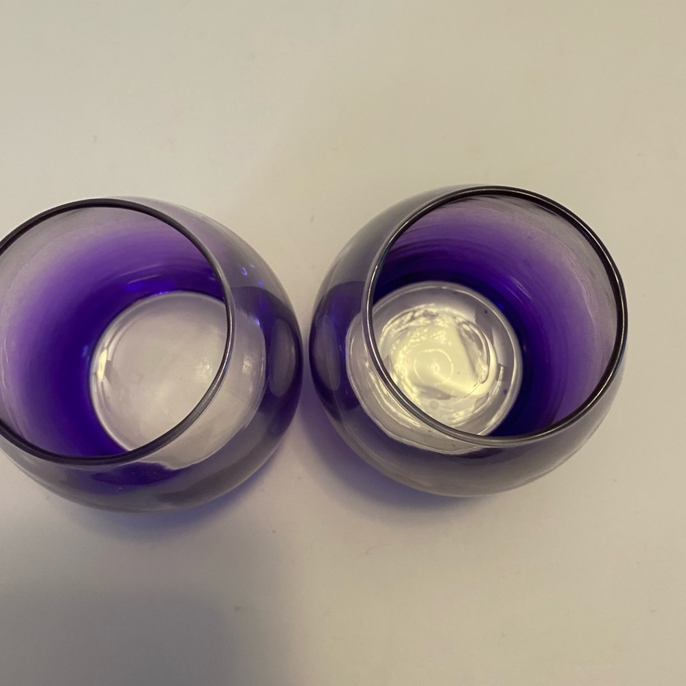 Amethyst Purple Glass Votive Tea Light Candle Holders Mid-Century Set Of 2 - Picture 4 of 10